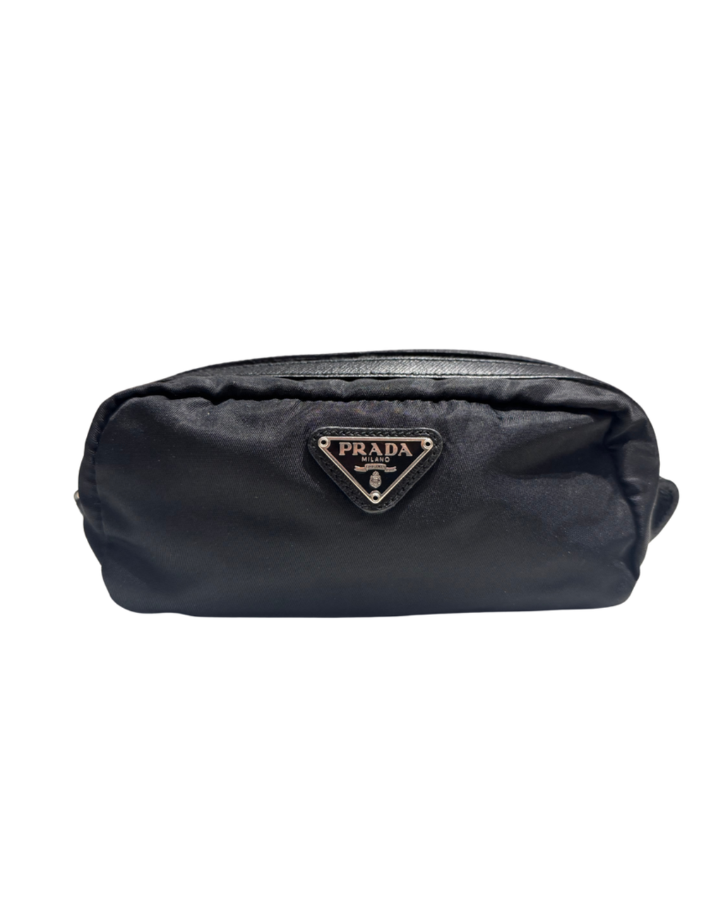 Pouch Prada nera con logo triangolare